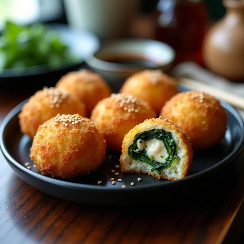 Croquetas de Espinaca y Tofu Sedoso: Aperitivo Japonés Vegano en Airfryer