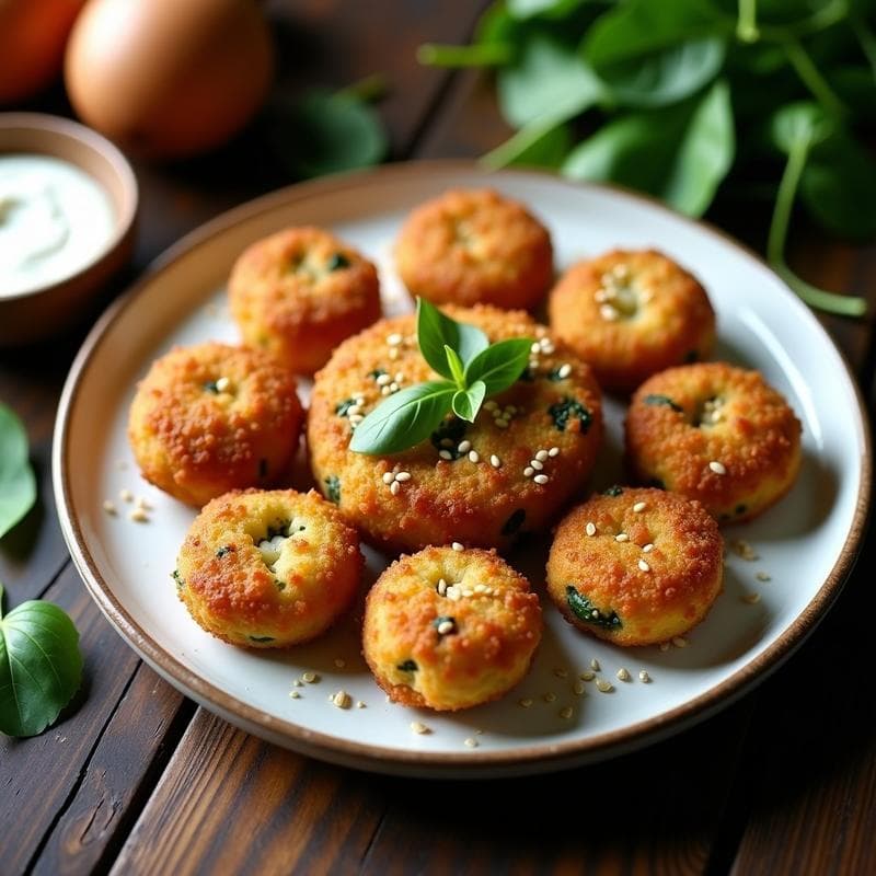 Croquetas de Espinacas y Queso de Almendras con Cobertura de Semillas de Sésamo: Receta en Airfryer