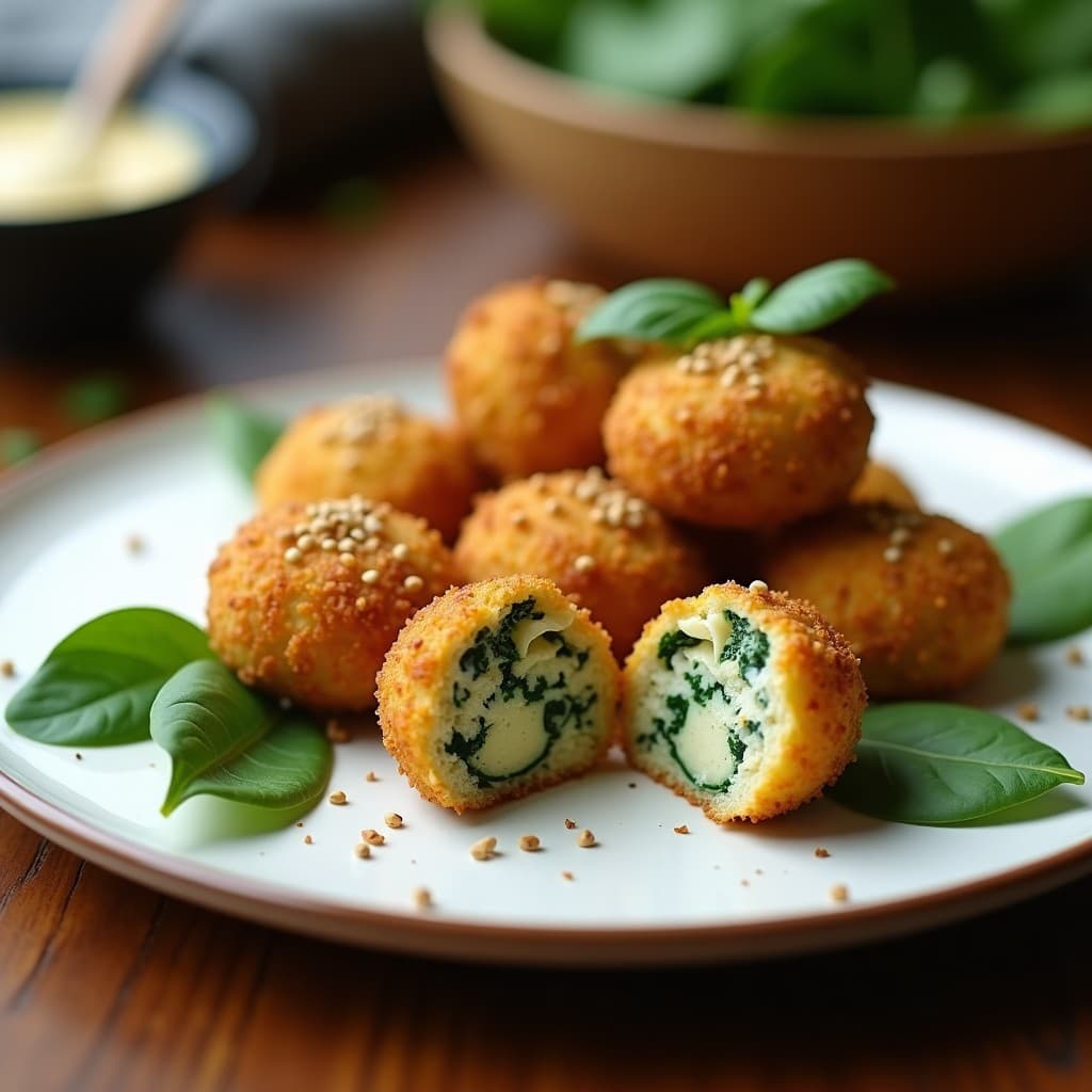 Croquetas de Espinacas y Queso de Anacardos: Receta Sin Horno con Cobertura Crujiente de Semillas