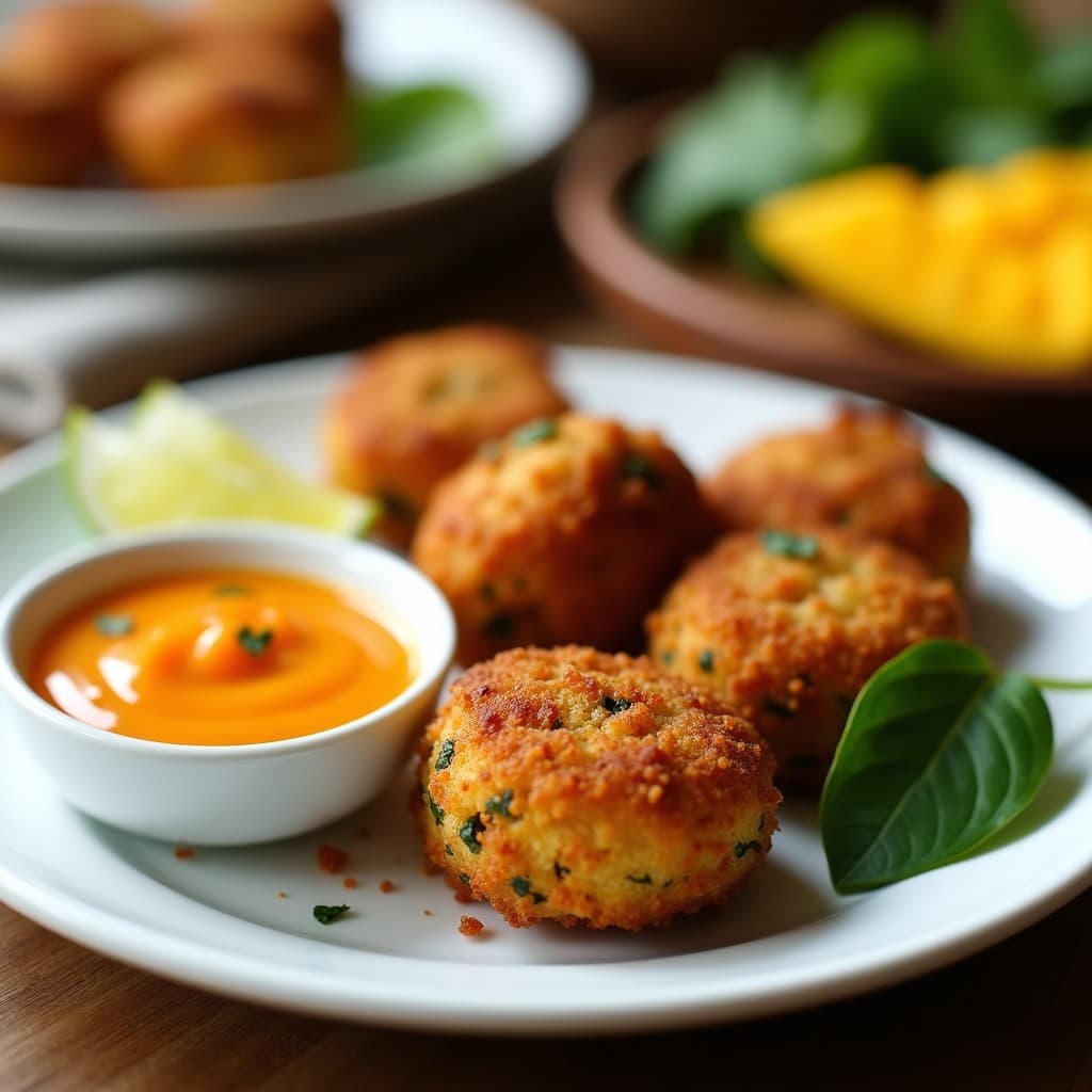 Croquetas de Espinacas y Queso de Cacahuete con Salsa de Mango Habanero: Aperitivo Vegano Crujiente