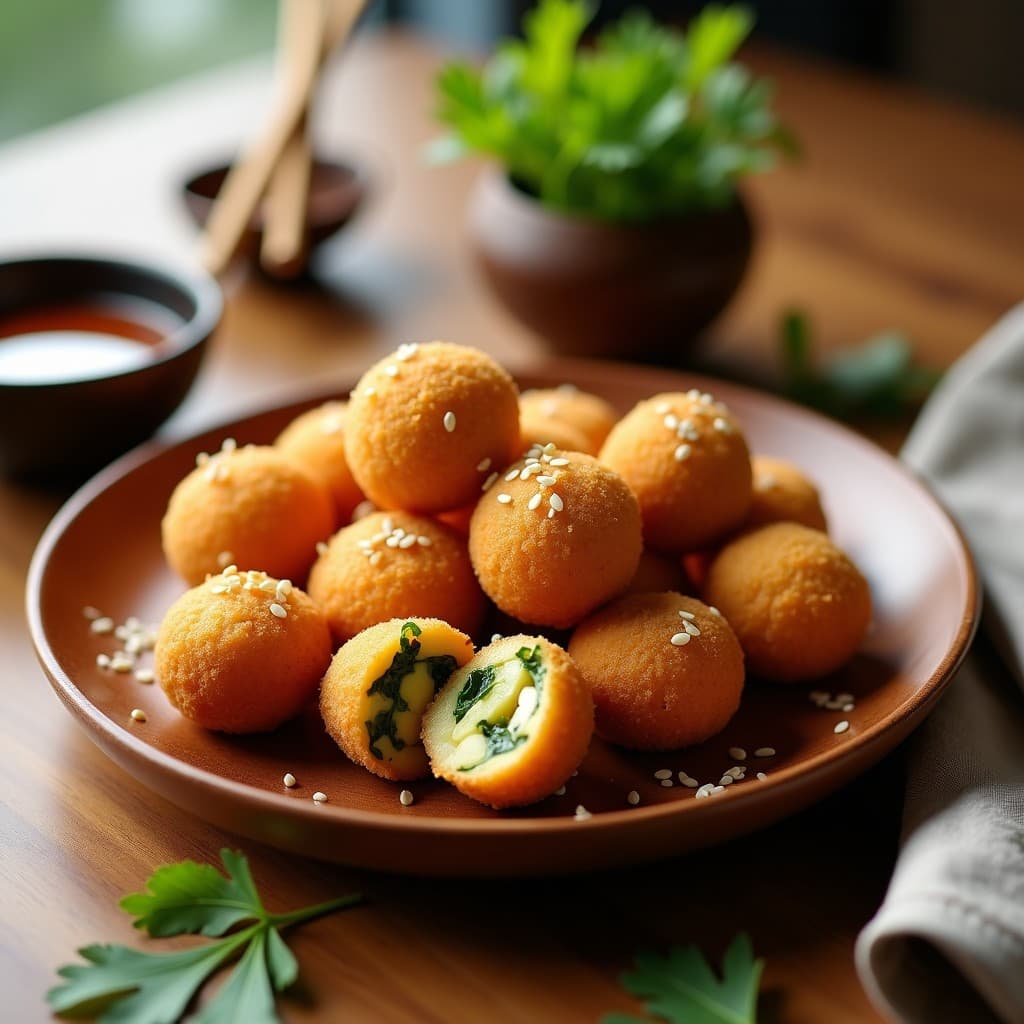 Croquetas de Espinacas y Queso de Caju con Corteza de Panko: Aperitivo Japonés Sin Lactosa