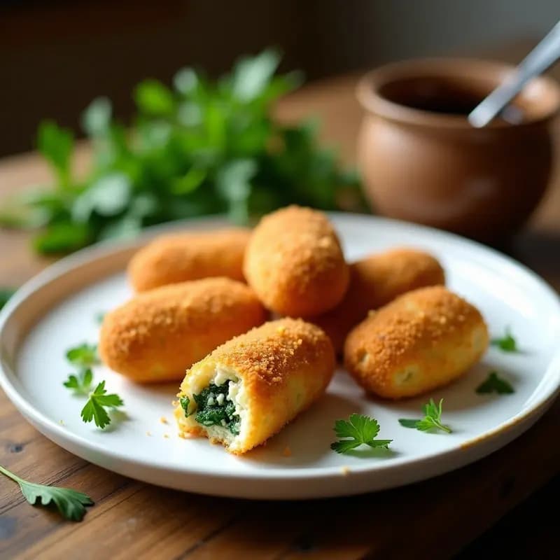 Croquetas de espinacas y queso idiazábal: Aperitivo cremoso y sin lactosa para fiambre