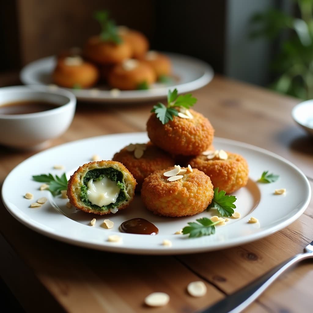 Croquetas de Espirulina y Champiñones Portobello: Aperitivo Vegano en Olla Rápida con Salsa de Trufa