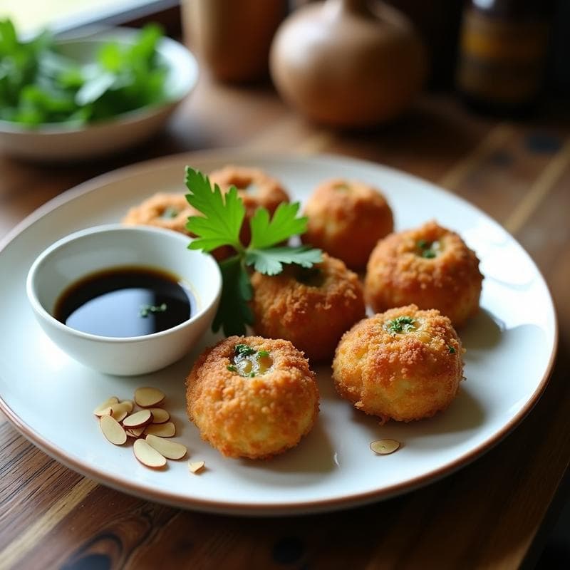 Croquetas de Espirulina y Queso de Castañas con Salsa de Ajo Negro: Entrante Vegano Gourmet
