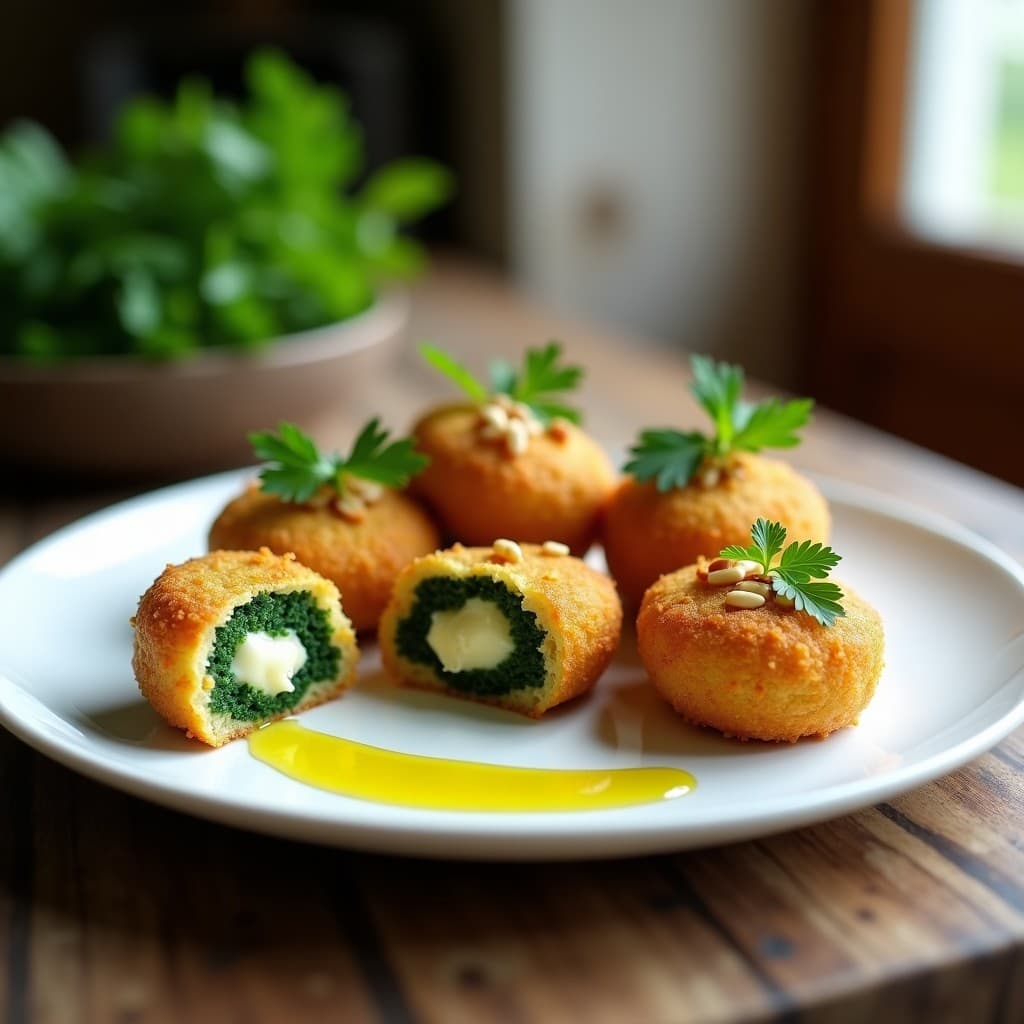 Croquetas de Espirulina y Queso Manchego con Pan de Almendra: Aperitivo Alto en Proteína