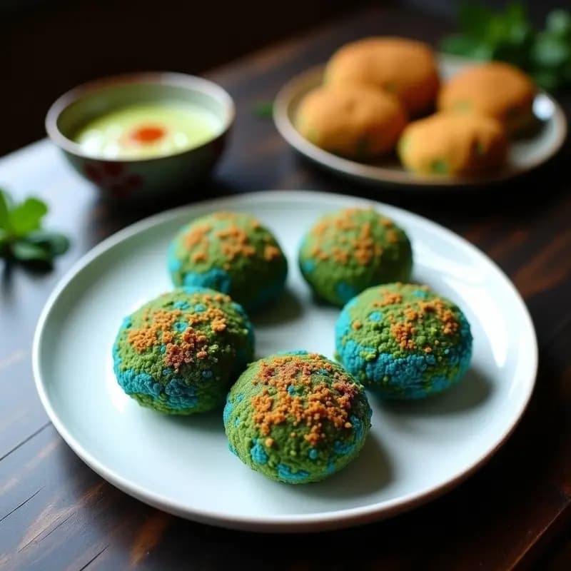 Croquetas de Espirulina y Queso Vegano con Pan de Maíz Azul: Snack Crudivegano Crujiente