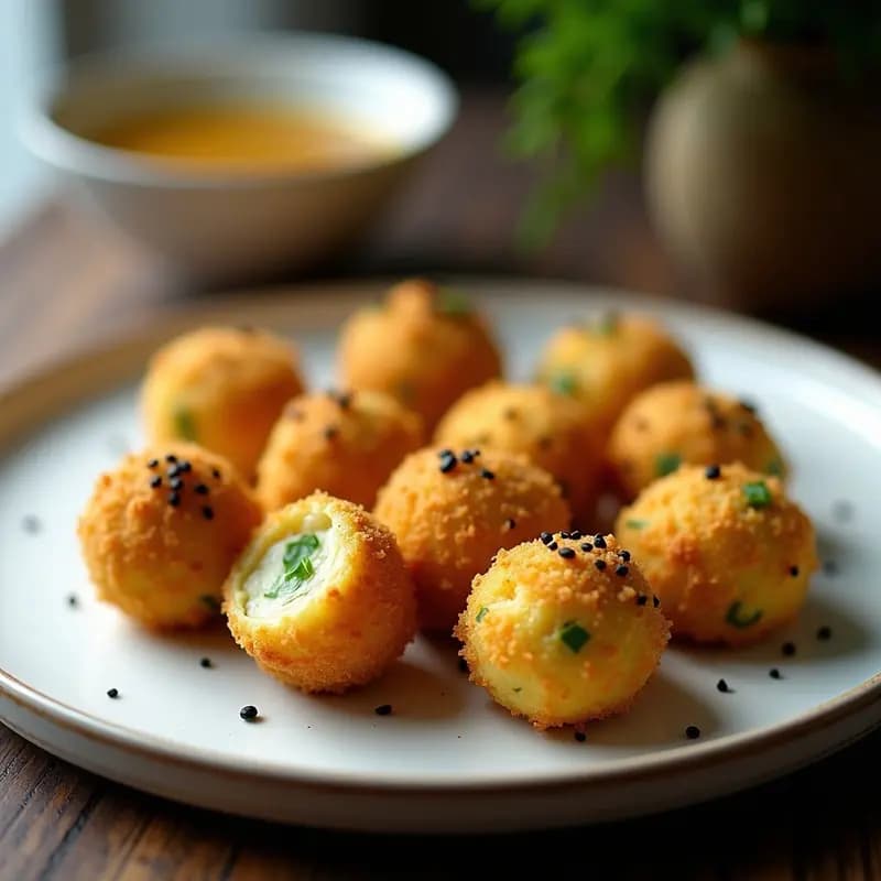Croquetas de Puré de Garbanzos y Espárragos con Cobertura de Panko: Aperitivo Japonés Vegano