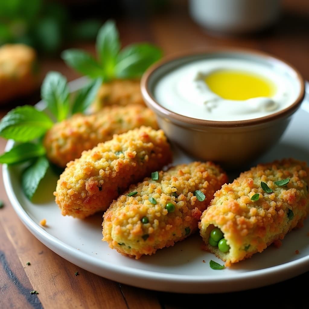 Croquetas de Puré de Guisantes y Menta con Crujiente de Pistacho: Aperitivo Vegano en Airfryer