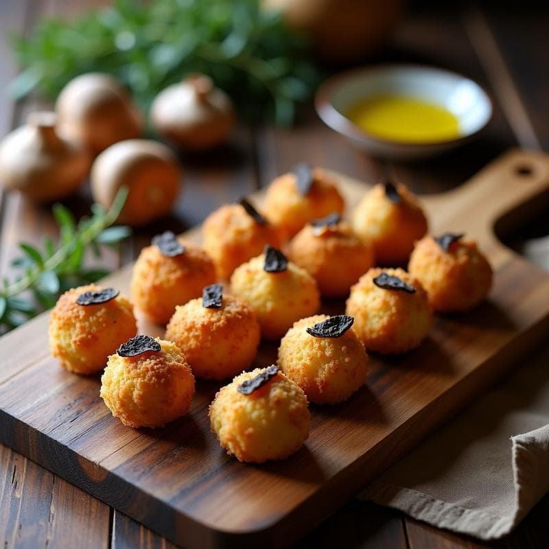 Croquetas de Hongos Shiitake y Queso de Anacardos: Aperitivo Vegano al Horno con Trufa Negra