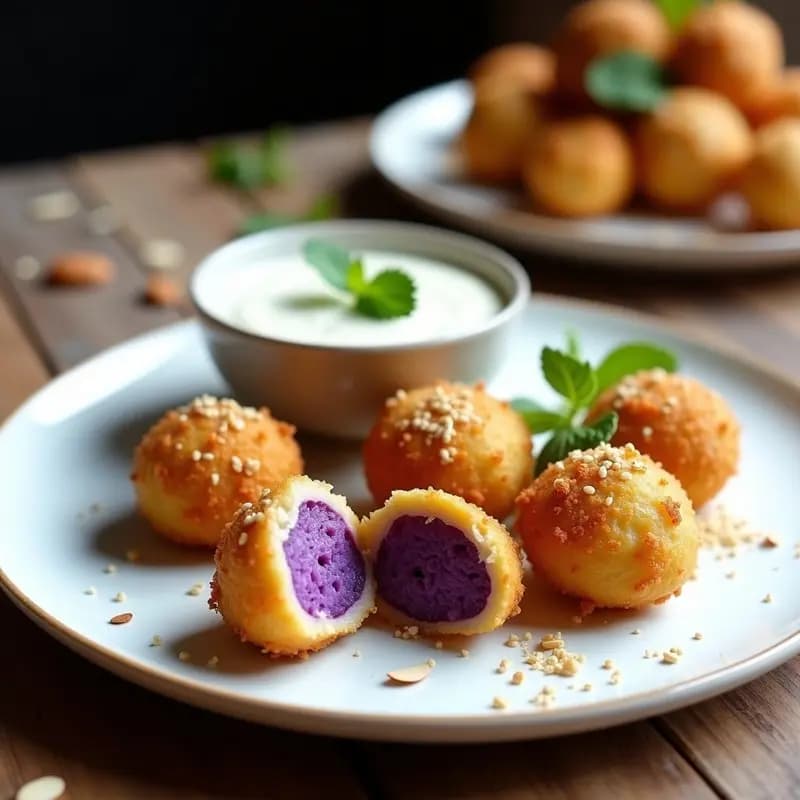 Croquetas de Jackfruit y Patata Morada con Pan de Almendra: Aperitivo Vegano Sin Horno