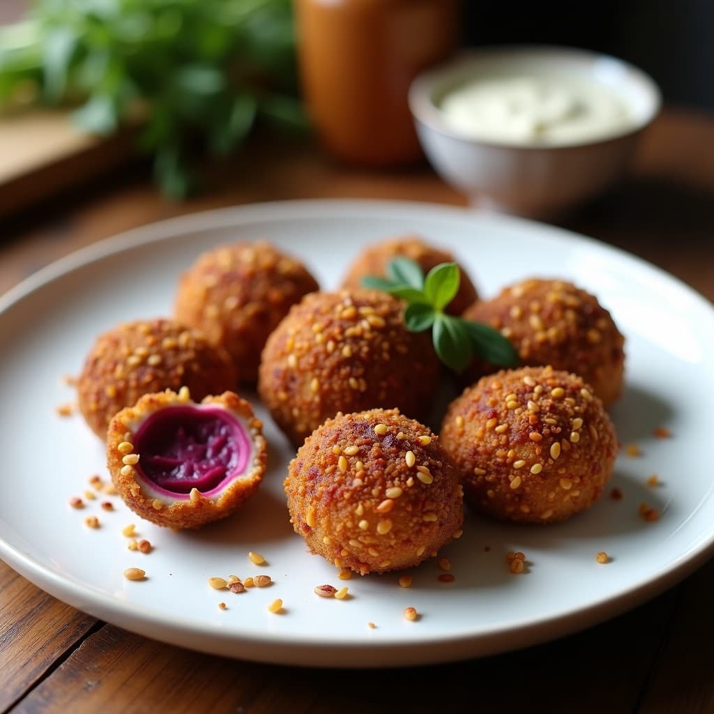 Croquetas de Lentejas Beluga y Remolacha: Aperitivo Vegano sin Harina con Crujiente de Semillas