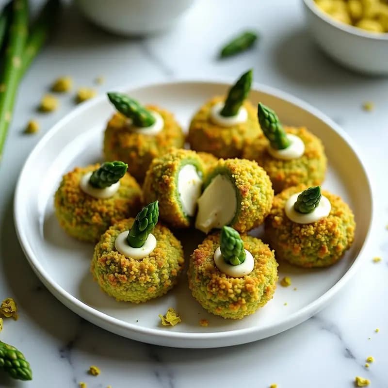 Croquetas de Mascarpone y Espárragos con Costra de Pistacho: Aperitivo Italiano Gourmet en 20 Minutos