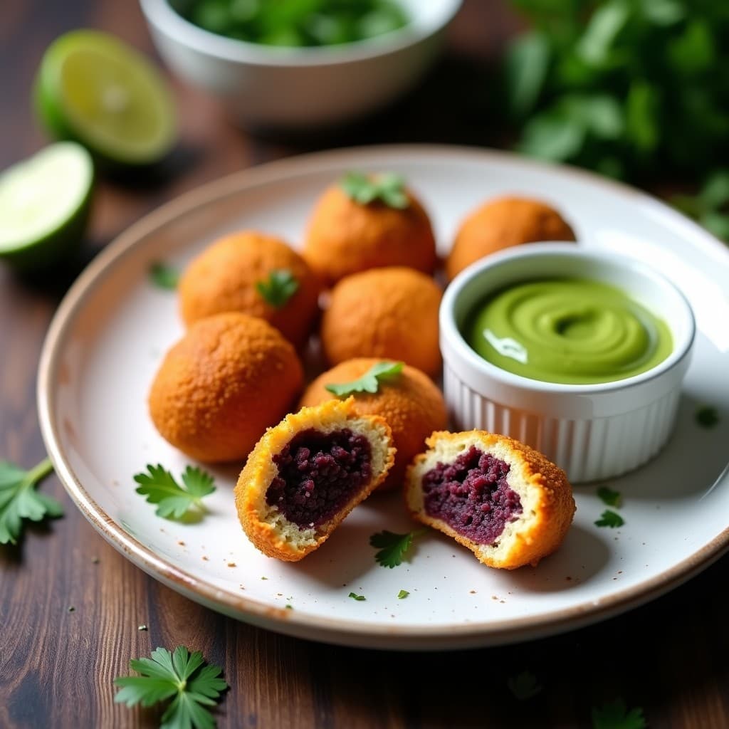 Croquetas de Ñame y Chorizo Vegano con Salsa de Aji verde: Receta sin Lácteos y Sin Gluten