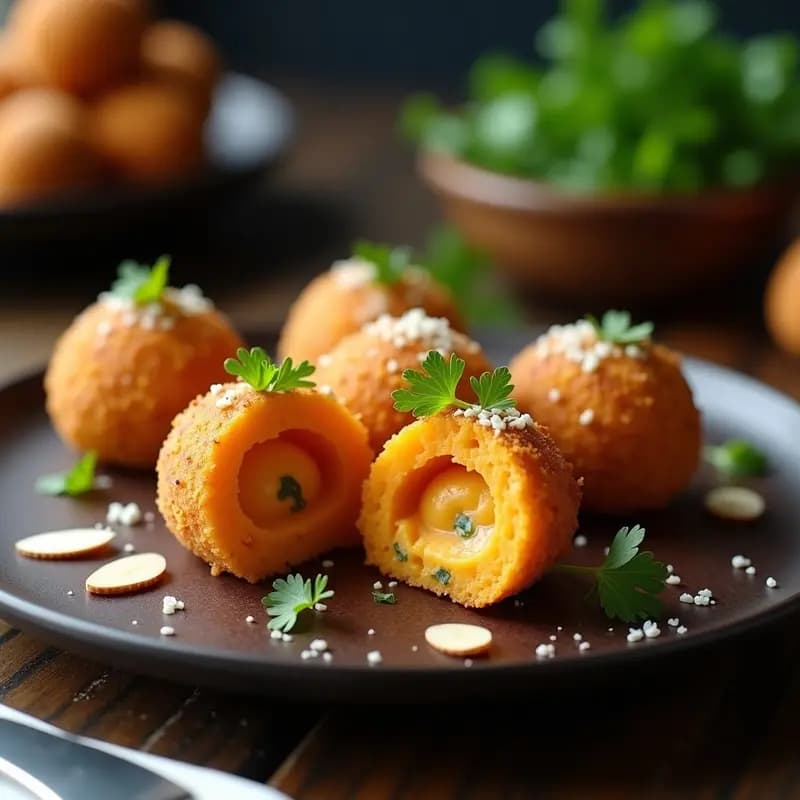 Croquetas de Puré de Camote y Queso Azul: Aperitivo Peruano Gourmet