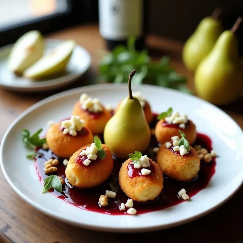 Croquetas de Queso Azul y Peras al Vino Tinto: Tapa Española Sofisticada