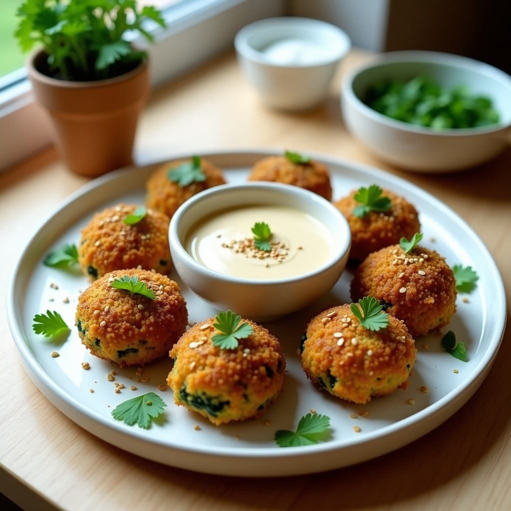 Croquetas de Quinoa y Espinacas con Salsa de Tahini: Aperitivo Libanés Sin Gluten