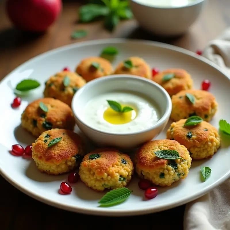 Croquetas de Quinoa y Espinacas con Salsa de Yogur de Soja y Menta: Aperitivo Persian-Vegano