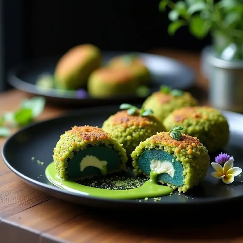 Croquetas de Quinoa y Espirulina con Relleno de Queso Azul Vegano: Aperitivo Verde Impactante