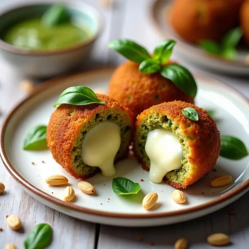 Croquetas de Quinoa y Pesto de Albahaca con Corazón Líquido de Mozzarella: Receta Italiana Sin Gluten