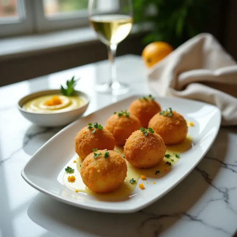 Croquettes de Bacalao y Patata con Alioli de Azafrán: Receta Francesa Elegante y Crujiente