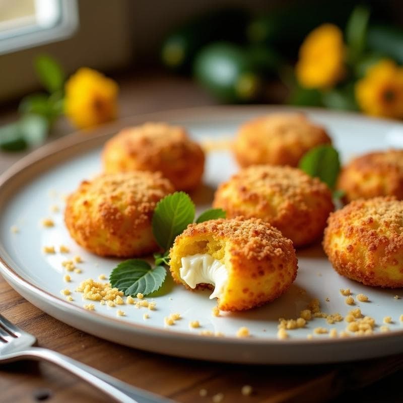 Croquettes de Flor de Calabacín y Queso de Oveja con Pan Rallado de Almendra: Entrante Español