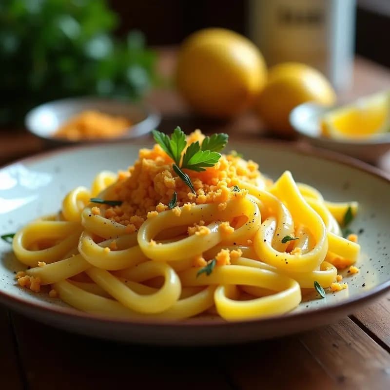 Croscillotti Sardenha con Botarga y Limón: Pasta Italiana Gourmet en 15 Minutos