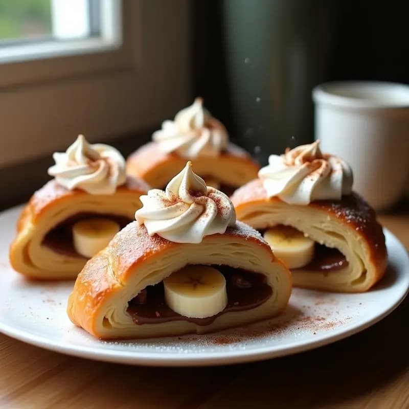 Crosissants Rellenos de Nutella y Plátano con Topping de Nata: Desayuno o Merienda de Lujo