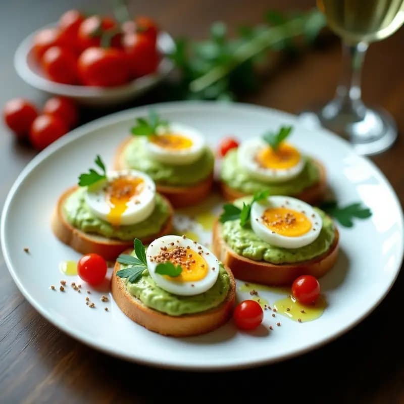 Crostini de Aguacate y Huevos de Codorniz: Aperitivo Italiano Rápido y Elegante
