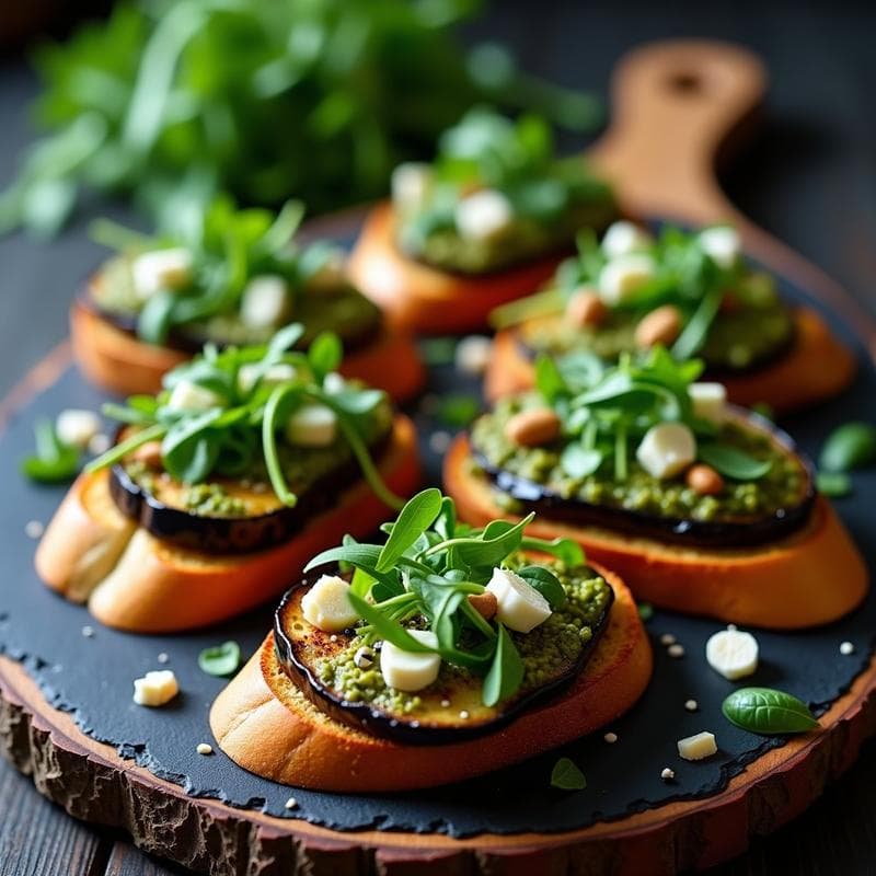 Crostini de Berenjena Ahumada y Pesto de Rúcula: Entrante Italiano Sin Gluten en Airfryer