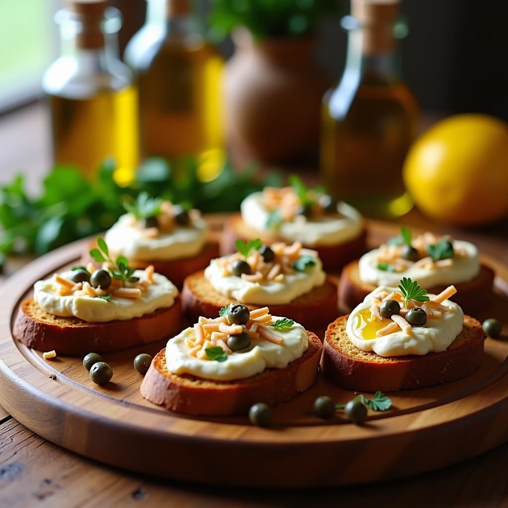 Crostini de Pan de Centeno con Crema de Anchoas y Alcaparras: Aperitivo Italiano Keto