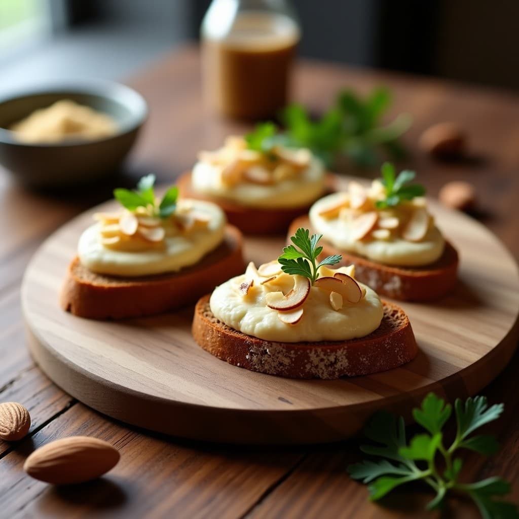 Crostini de Pan de Centeno con Puré de Apio Nabo y Nuez Moscada: Aperitivo Europeo Keto