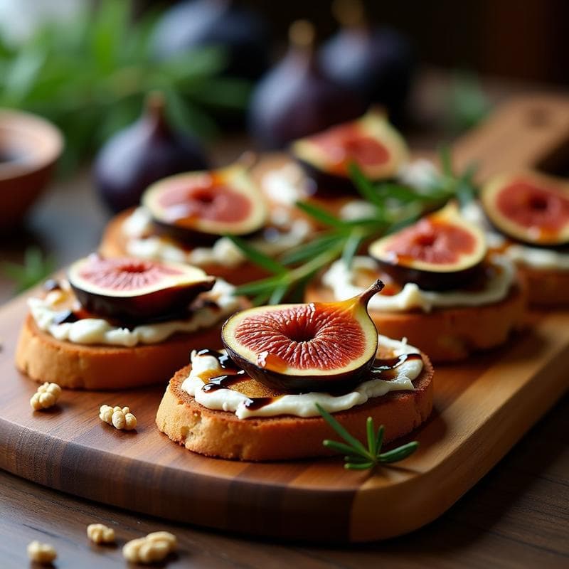 Crostini de Pan de Centeno con Higos Asados y Queso de Cabra Vegano: Aperitivo Sin Gluten con Reducción de Balsámico
