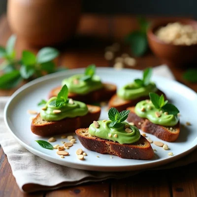 Crostini de Pan de Centeno con Puré de Guisantes y Mentas Frescas: Entrante Primaveral Ligero