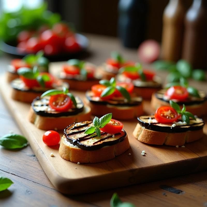Crostini de Pan de Espelta con Berenjena Asada y Ricotta de Anacardos: Aperitivo Italiano Vegano en 15 Minutos