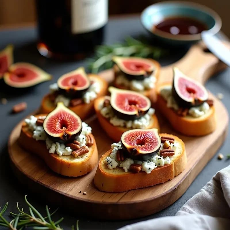 Crostini de Higo y Blue Cheese con Reducción de Oporto: Aperitivo Italiano Gourmet