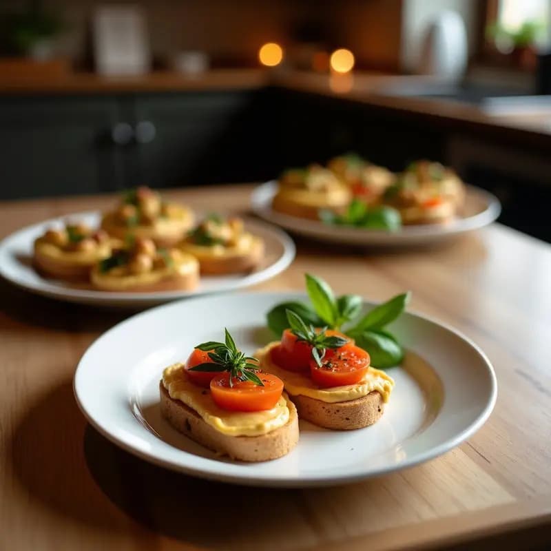 Crostini de Hummus y Rúcula con Granada: Aperitivo Mediterráneo Sin Horno en 10 Minutos