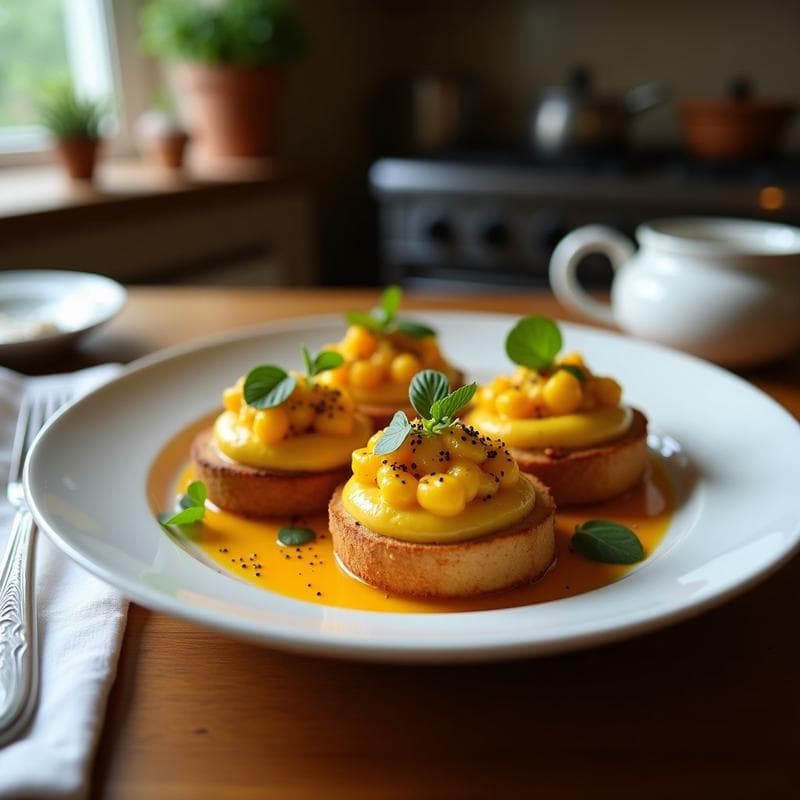 Crostini de Pan de Castañas con Puré de Calabaza y Romero: Aperitivo Sin Gluten en 10 Minutos
