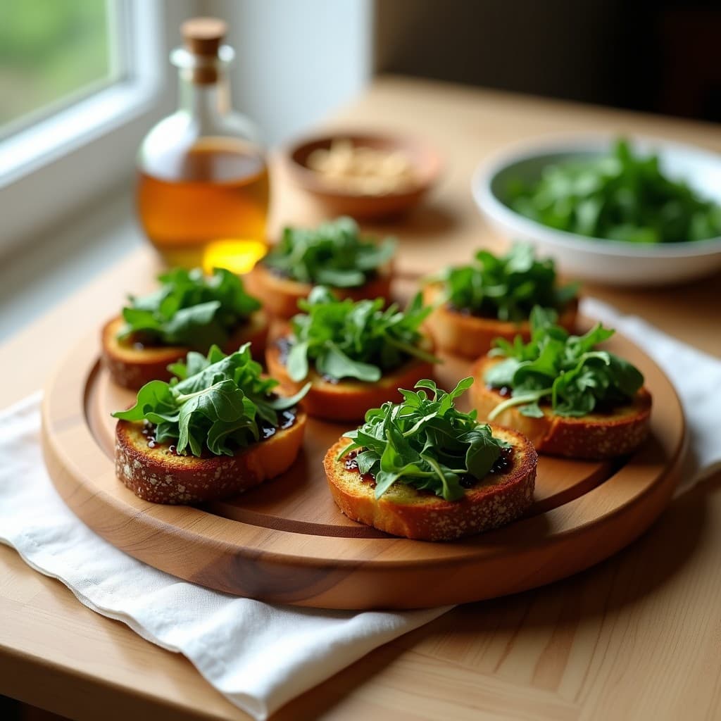Crostini de Pan de Centeno con Aceite de Trufa y Rúcula: Entrante Italiano Keto