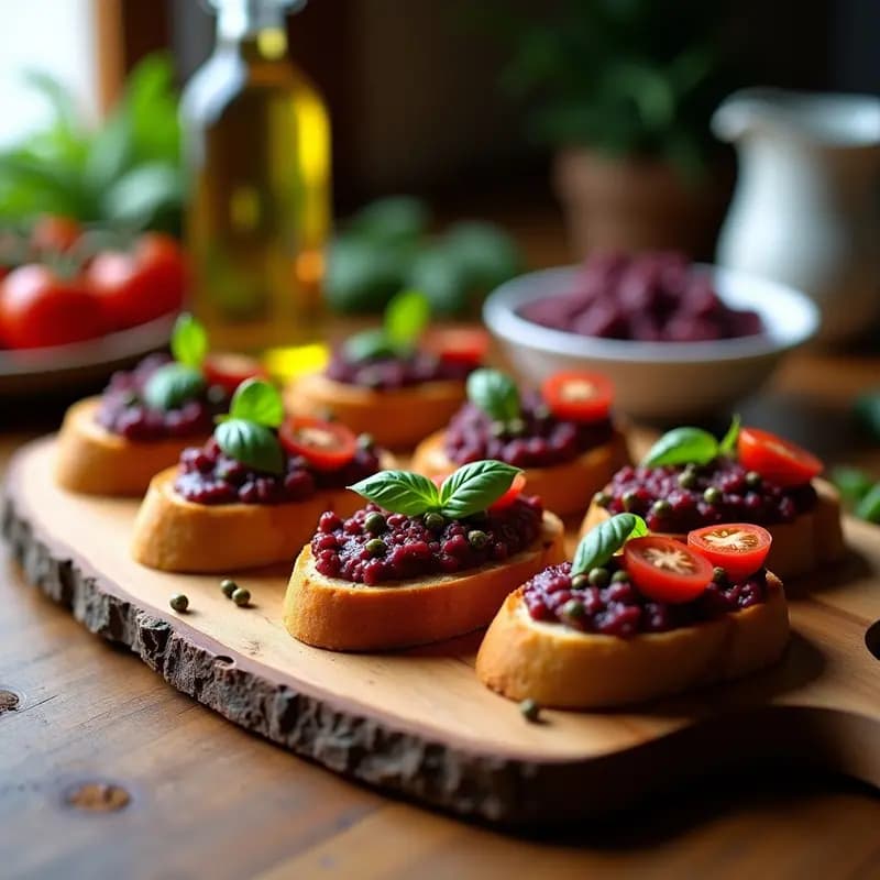 Crostini de Pan de Centeno con Paté de Aceitunas Kalamata y Hierbas Provenzales: Entrante Francés Sin Gluten