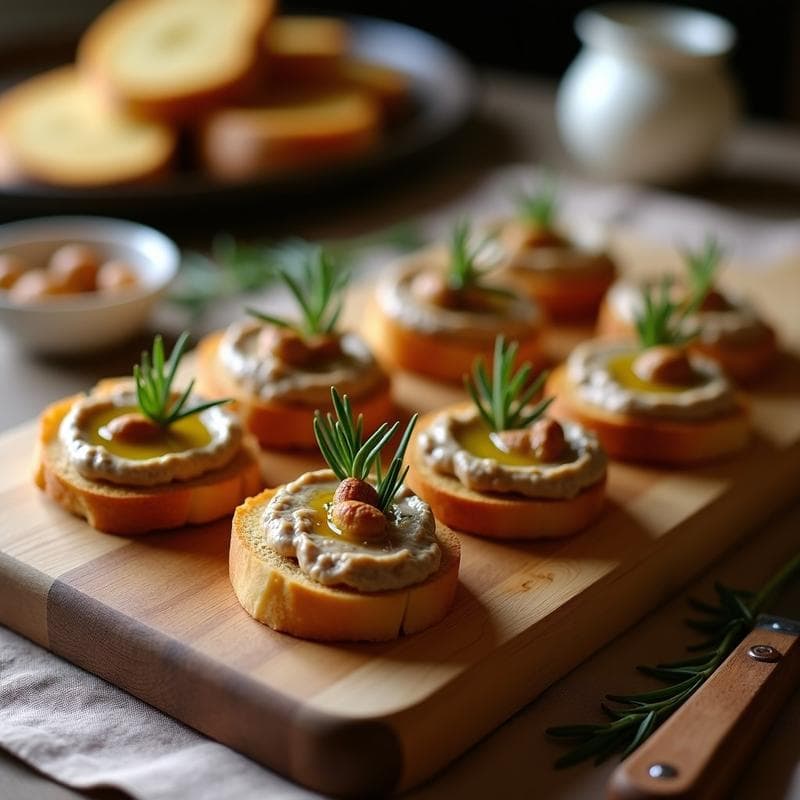 Crostini de Pan de Centeno con Paté de Berenjena y Nueces: Aperitivo Sin Lactosa con Toque Italiano