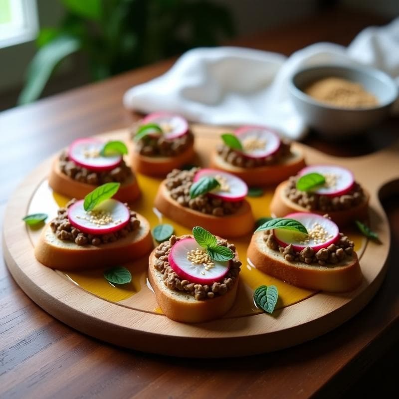 Crostini de Pan de Espelta con Hummus de Lentejas y Rábanos: Aperitivo Sin Gluten