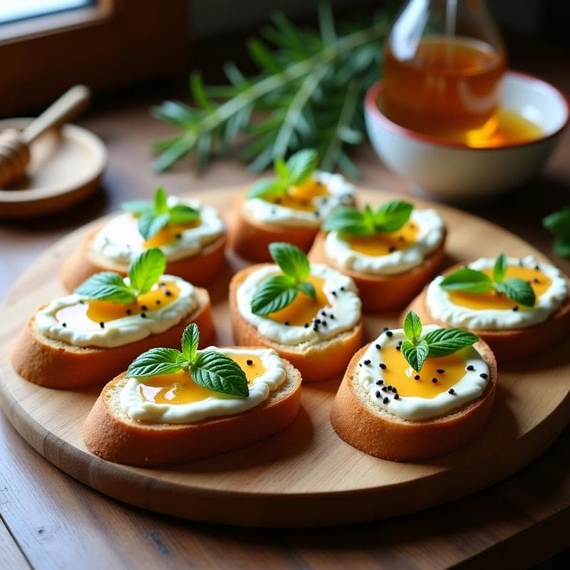 Crostini de Pan de Espelta con Ricotta de Almendras y Miel de Dátil: Aperitivo Italiano Sin Gluten