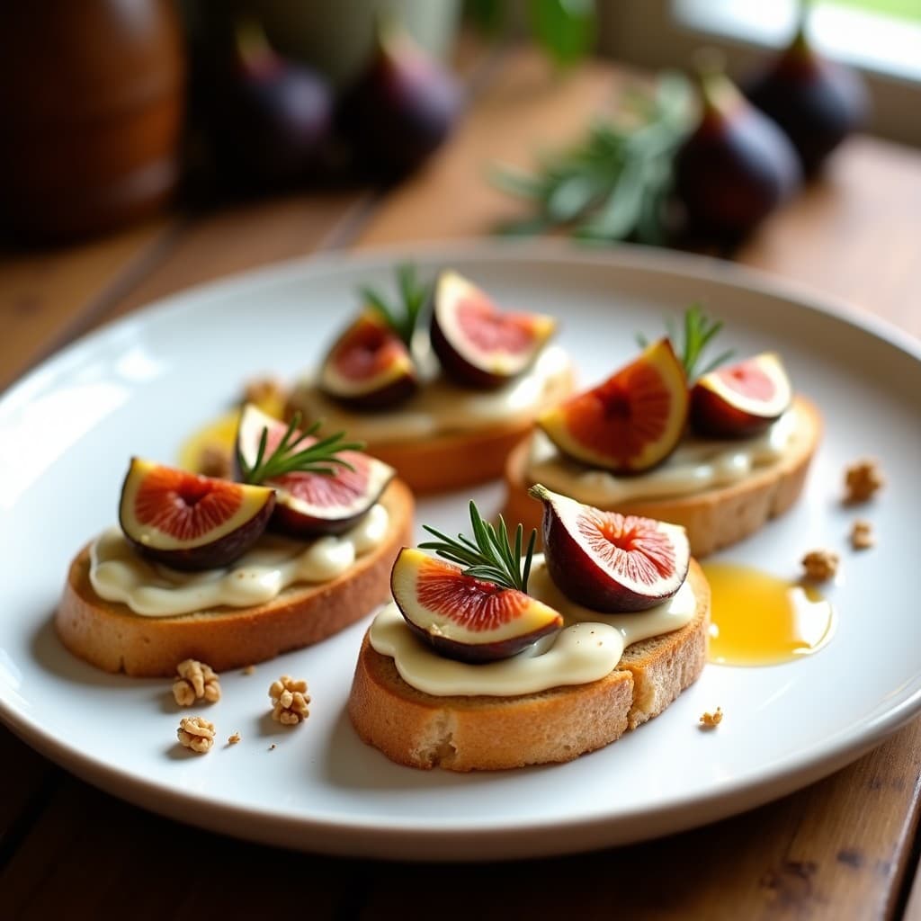 Crostini de Pan de Gengibre con Crema de Queso de Cabra y Higos Caramelizados