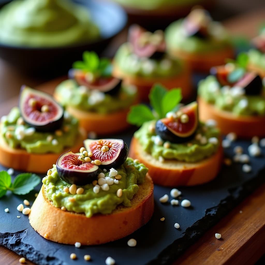 Crostini de Pan de Maíz con Guacamole y Higos Caramelizados: Aperitivo Mexicano Gourmet