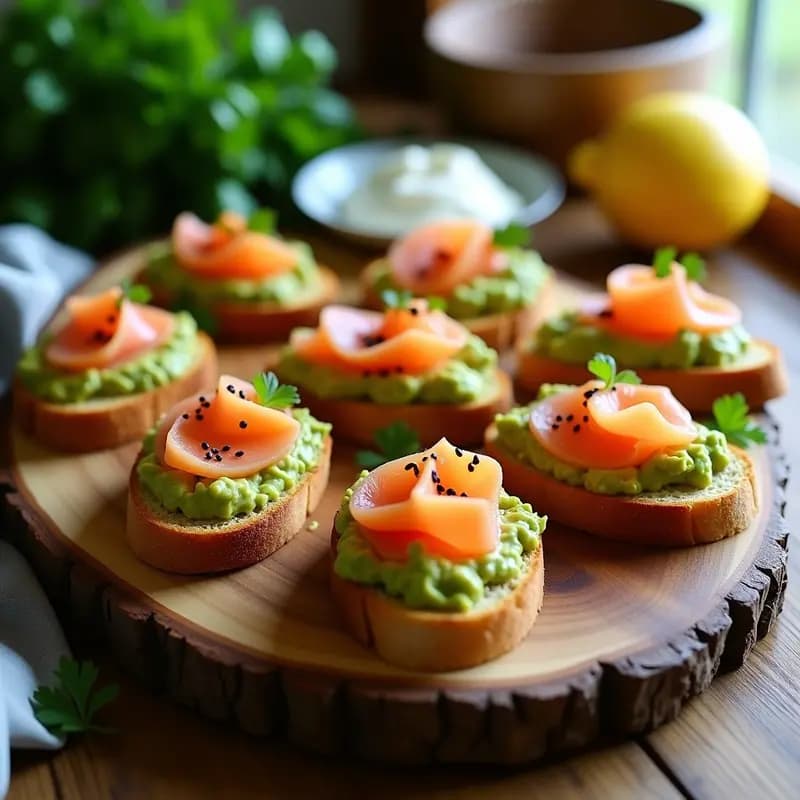 Crostini de Pan de Maíz con Guacamole y Salmón Ahumado: Aperitivo Sin Gluten