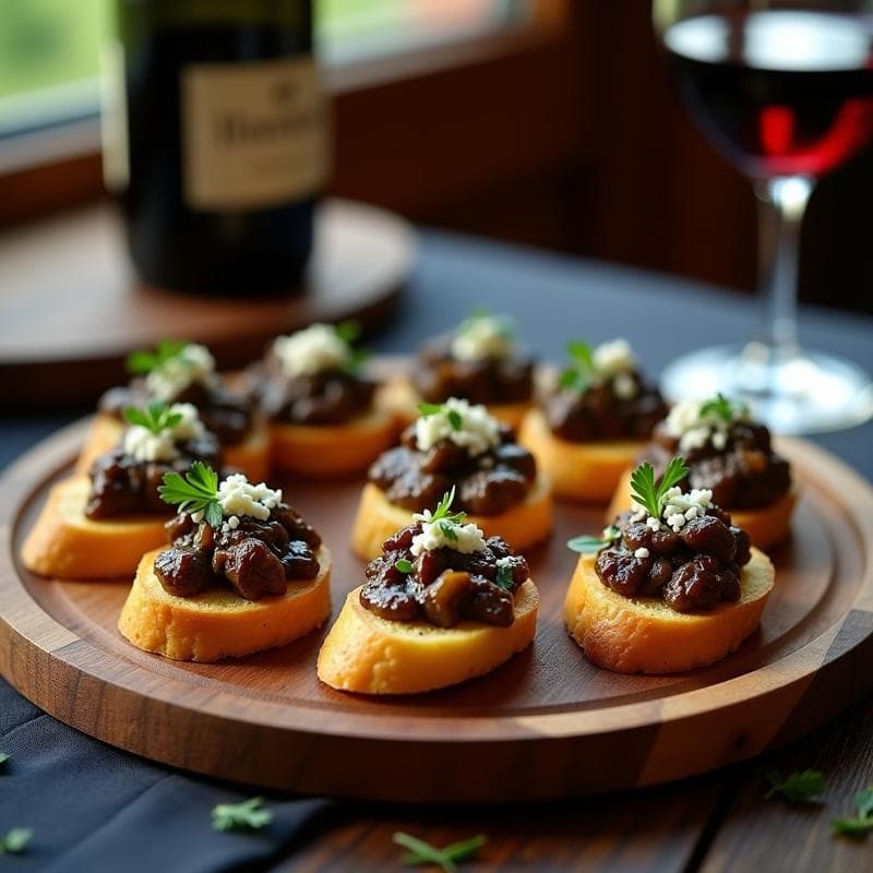 Crostini de Pan de Maíz con Salsa de Hongos Portobello y Trufa: Aperitivo Italiano Sin Gluten
