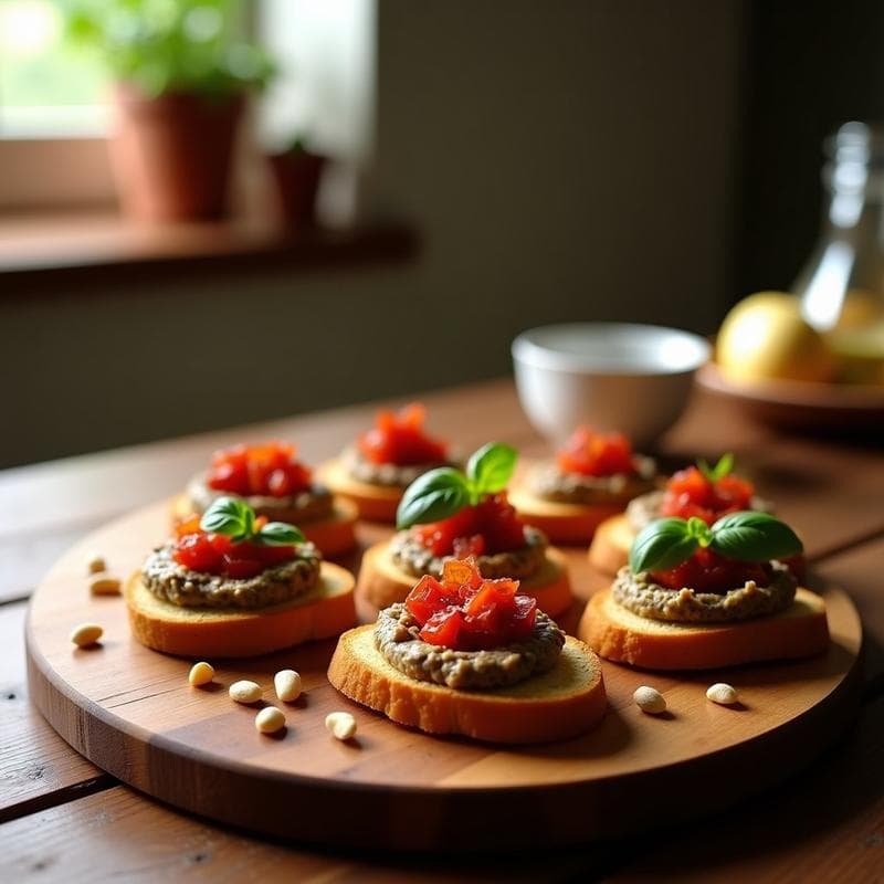 Crostini de Pan de Maíz con Paté de Berenjena Ahumada y Tomates Secos: Aperitivo Vegano Sin Gluten