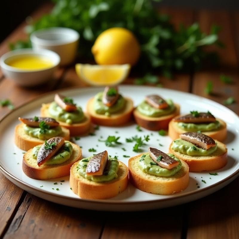 Crostini de Pan de Maíz con Puré de Habas y Anchoas: Aperitivo Sin Gluten y Alto en Omega-3