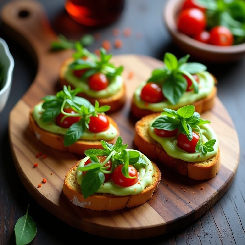 Crostini de Pan de Maíz con Puré de Habas y Rúcula: Entrante Italiano Vegano