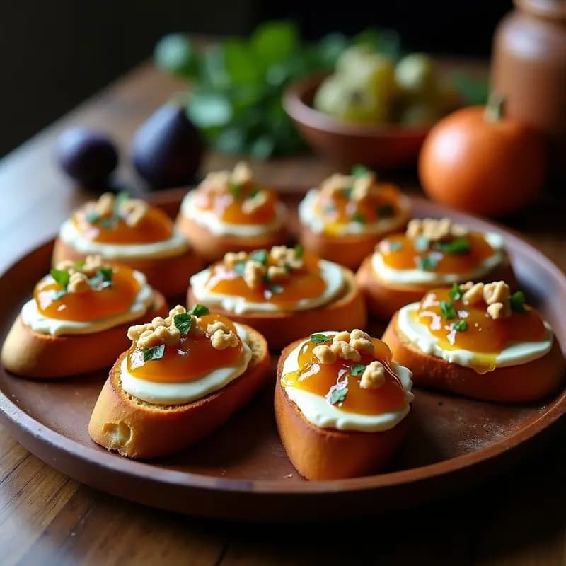 Crostini de Pan Francés con Crema de Queso Azul y Mermelada de Higos: Dulce y Salado en Armonía